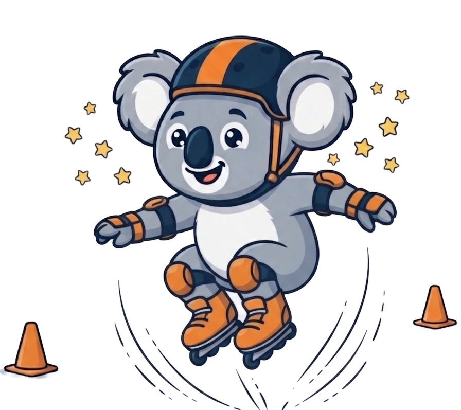 Roblading koala doing a jump trick on skates