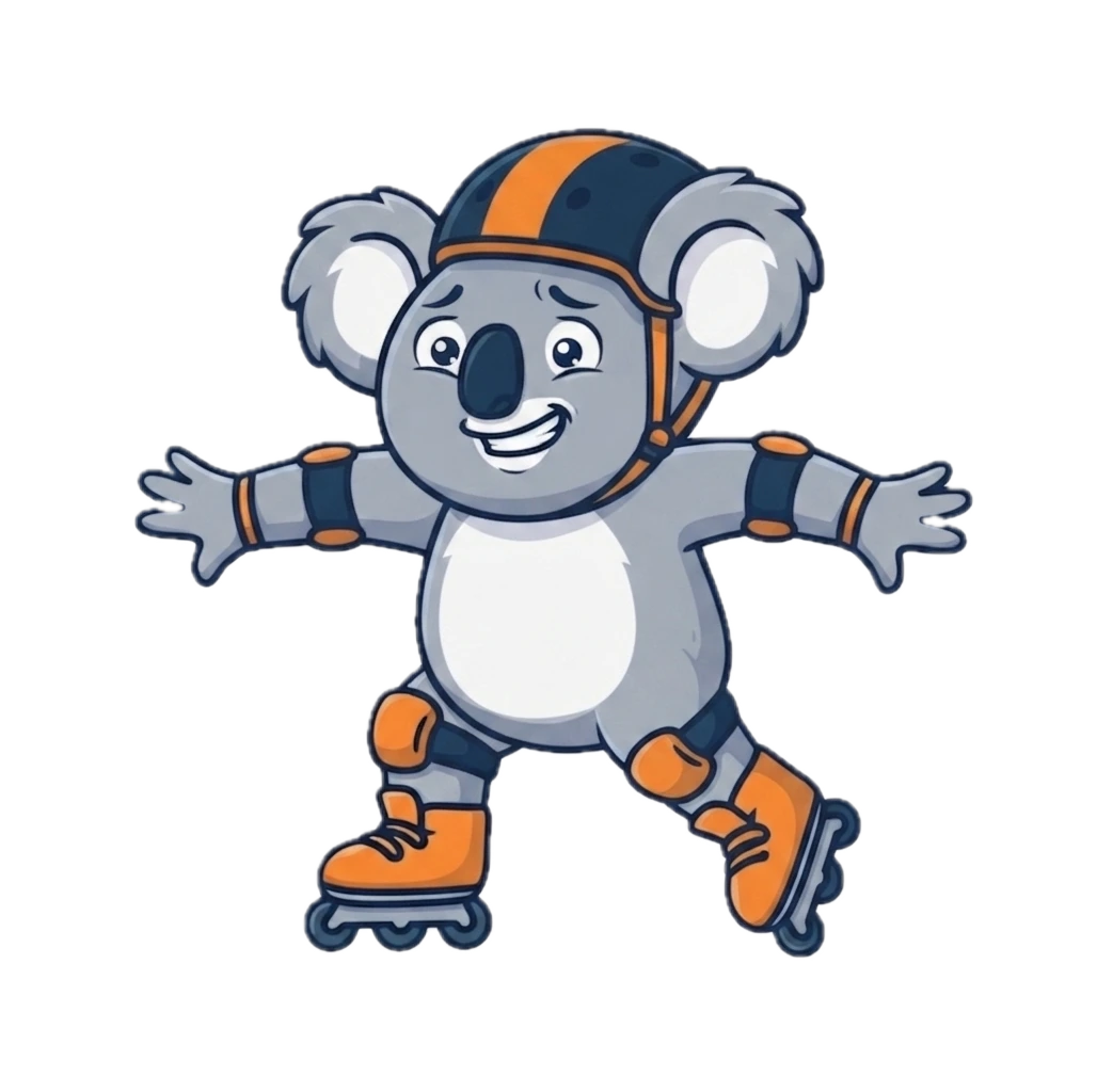 Roblading koala taking its first wobbly steps on skates